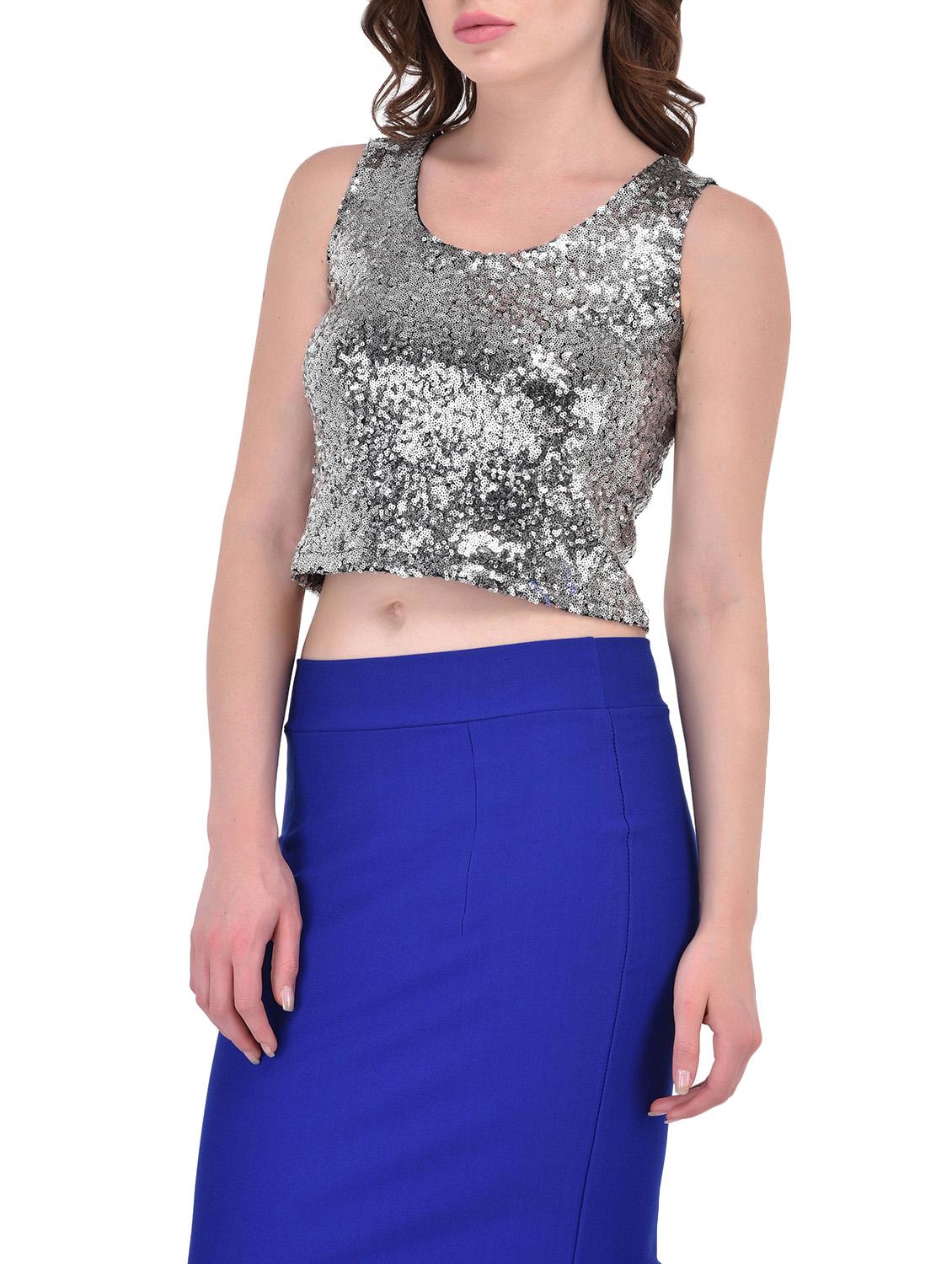silver sequined spandex crop top - 13696290 -  Standard Image - 1