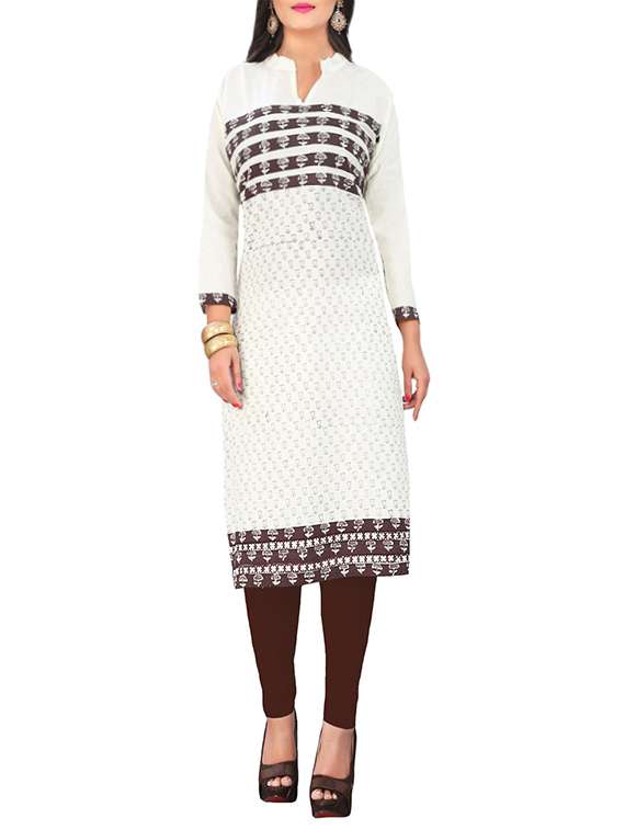 white cotton printed straight kurta
