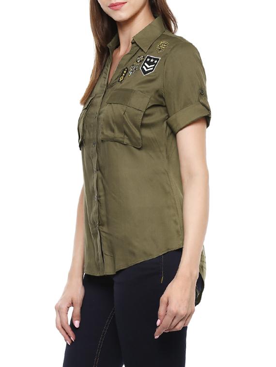 olive green rayon regular shirt - 13710313 - Standard Image - 1