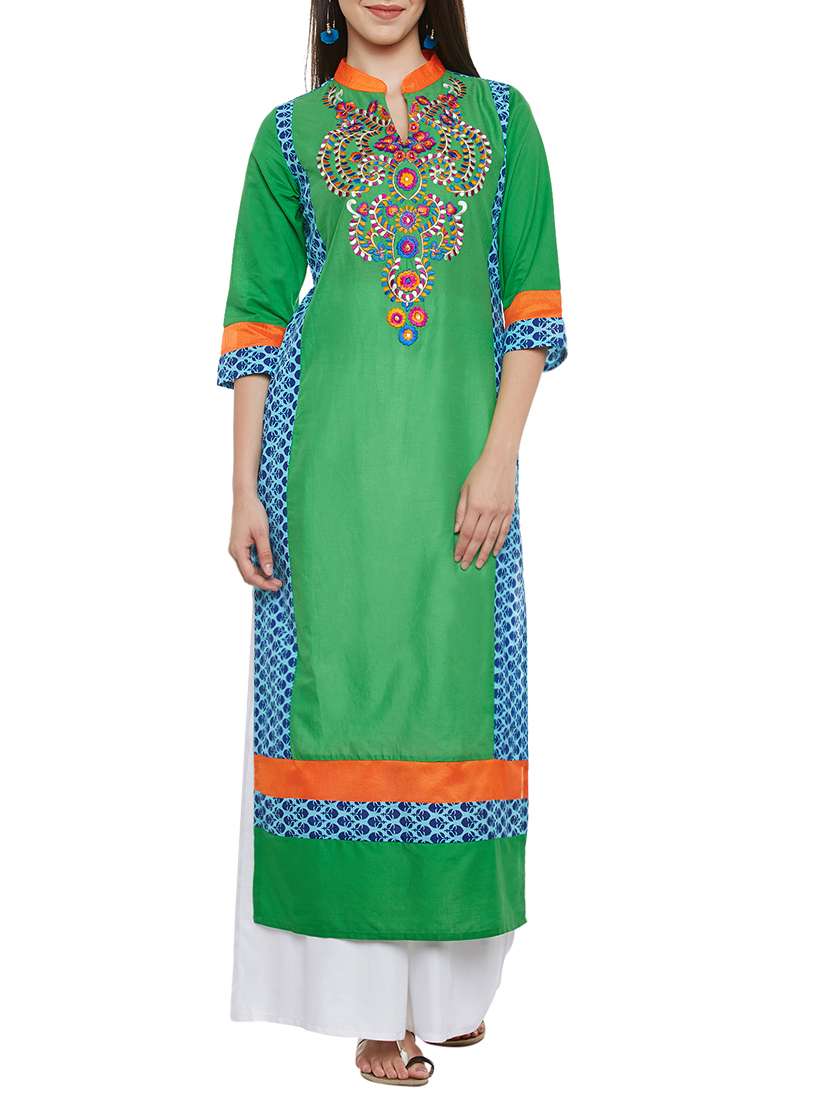 green cotton straight kurta