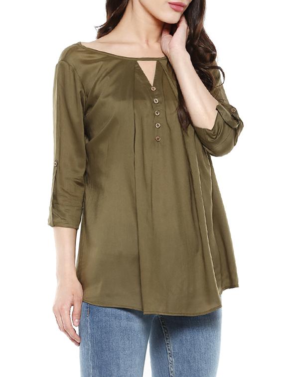 olive green rayon top - 13712050 - Standard Image - 1