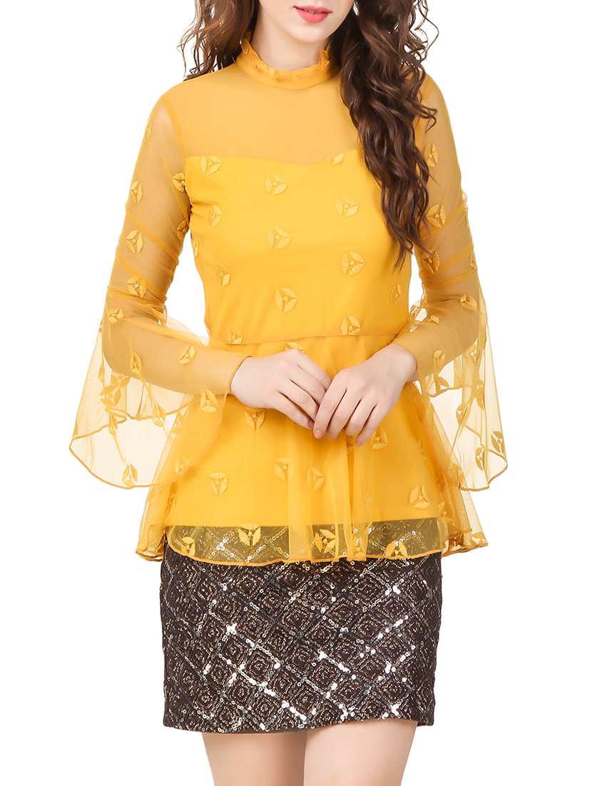 bell sleeved embroidered peplum top