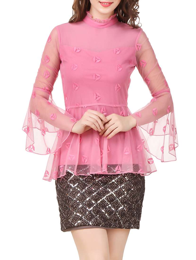 bell sleeved embroidered peplum top