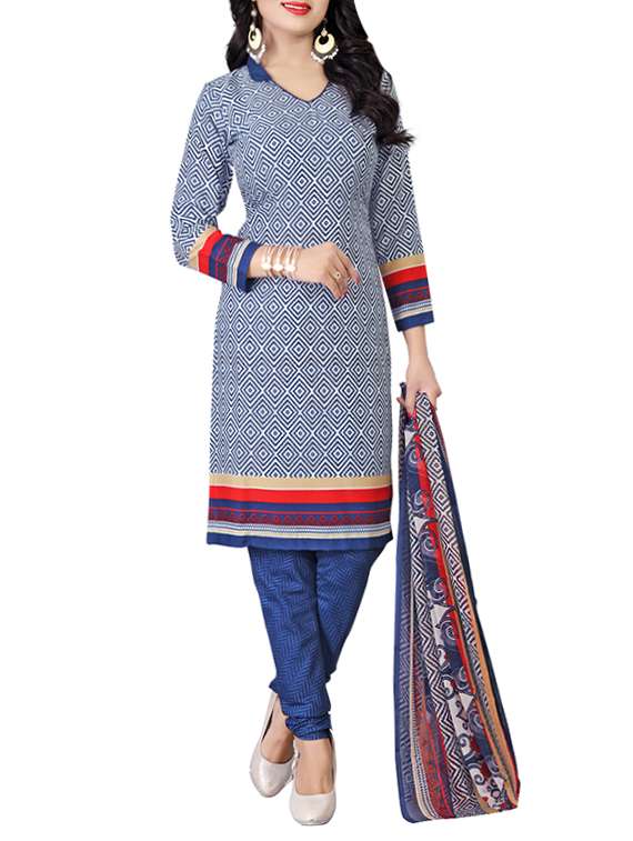 blue crepe printed churidaar suits dress material