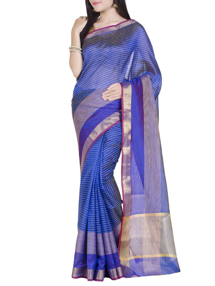 gold border striped woven saree with blouse