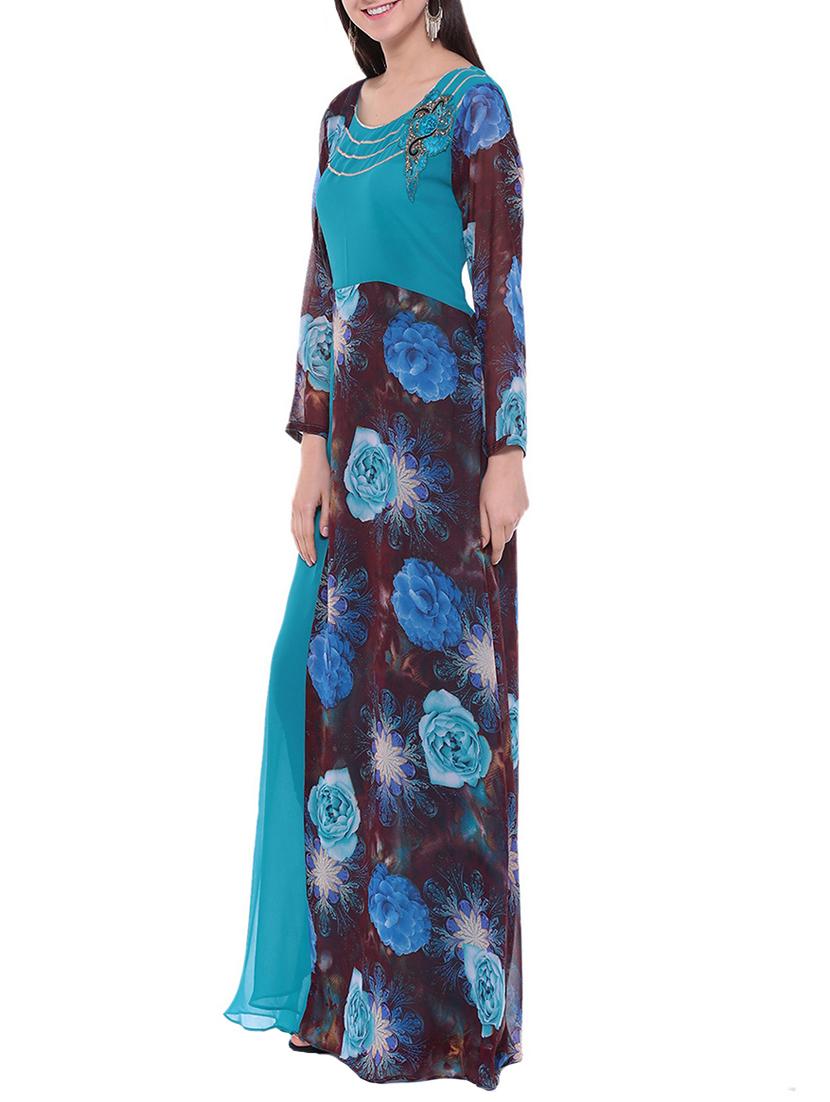 blue georgette printed long kurta - 13718843 - Standard Image - 1