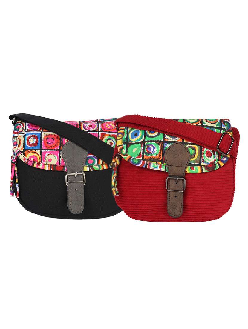 multi colored canvas combo sling bag