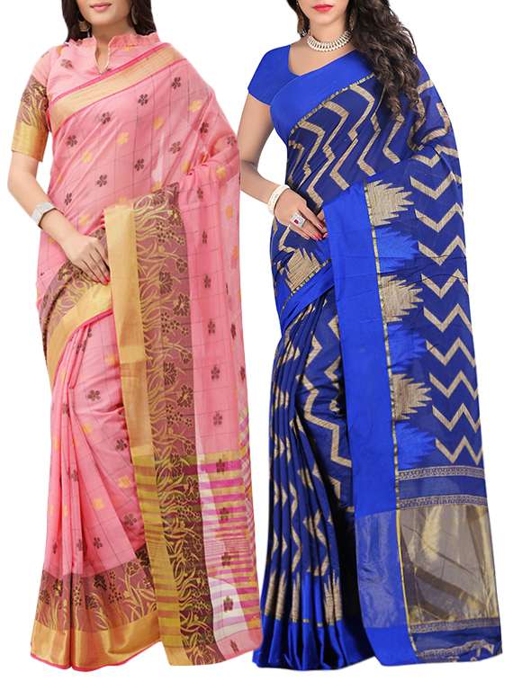 combos (set of 2) multi color woven sarees with blouse
