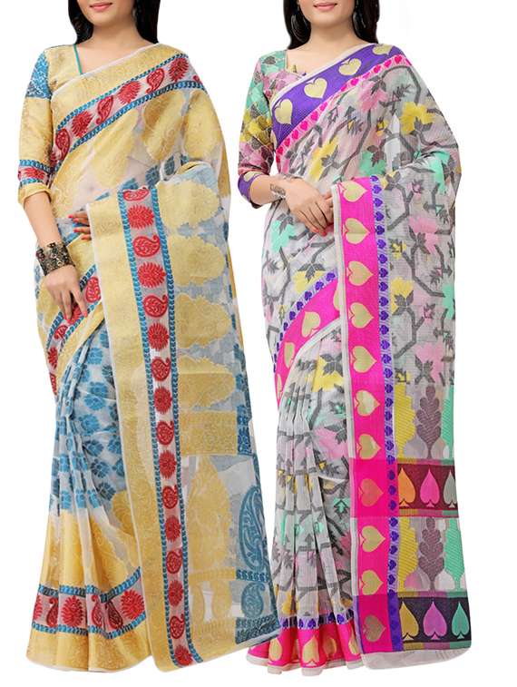 combos (set of 2) multi color woven sarees with blouse