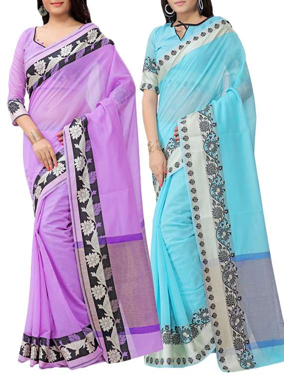 combos (set of 2) multi color bordered sarees with blouse