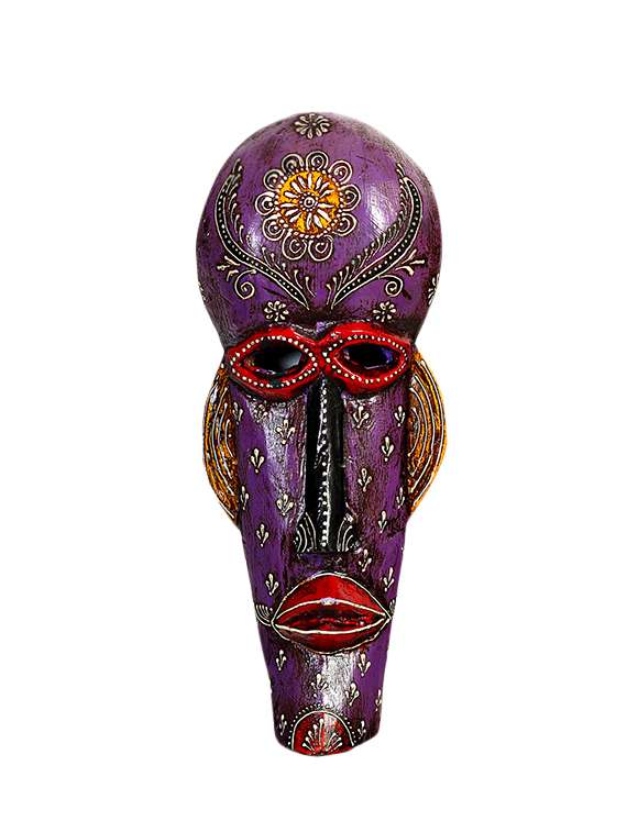 wooden crafted tribal mask in purple