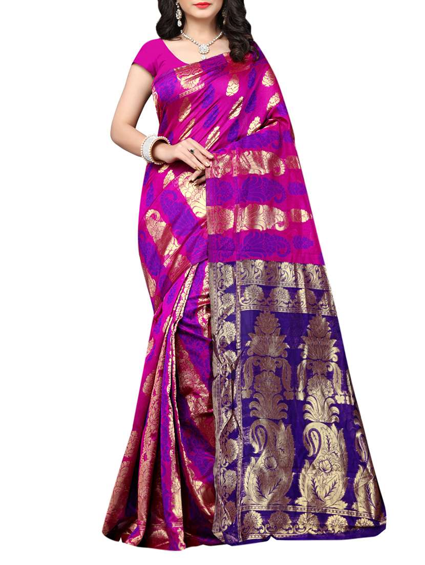 pink silk blend banarasi saree with blouse