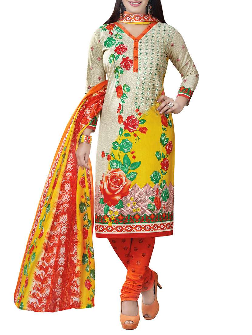 multi colored cotton churidaar suits unstitched suit