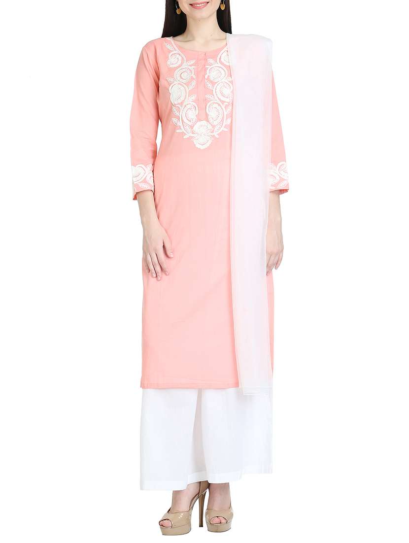 pink hand embroidered kurta dupatta set
