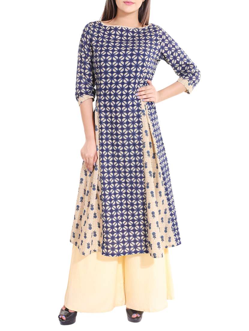 blue cotton a-line kurta
