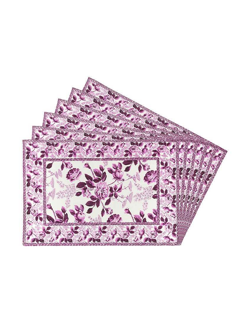purple printed cotton canvas placemats for dining table