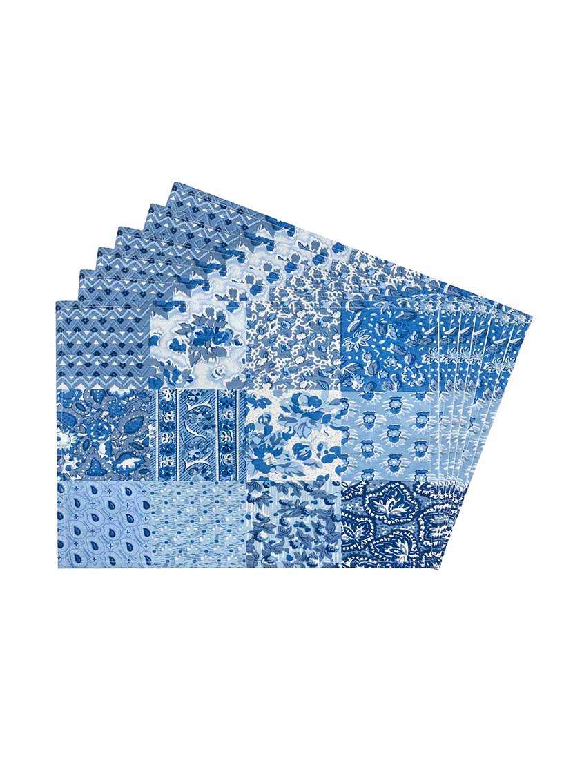 blue printed cotton canvas placemats for dining table