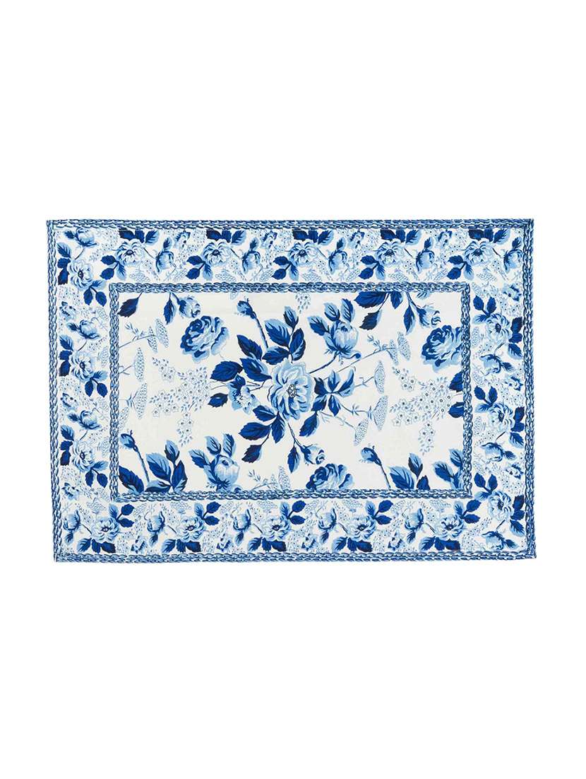blue printed cotton canvas placemats for dining table - 13734226 -  Standard Image - 1