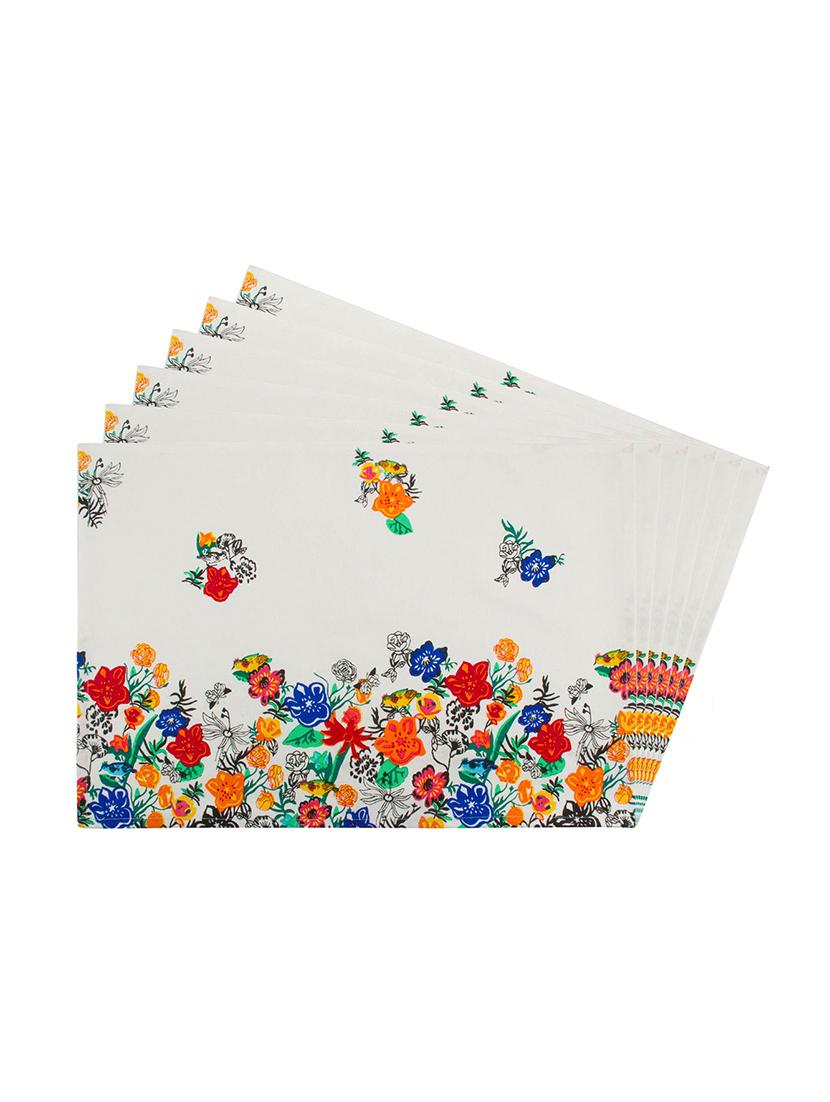white floral printed cotton canvas placemats for dining table - 13734236 - Zoom Image - 0