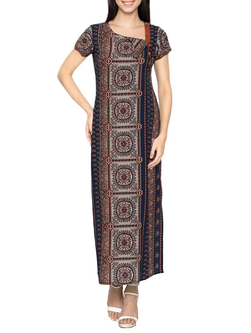 multi colored crepe printed long kurta