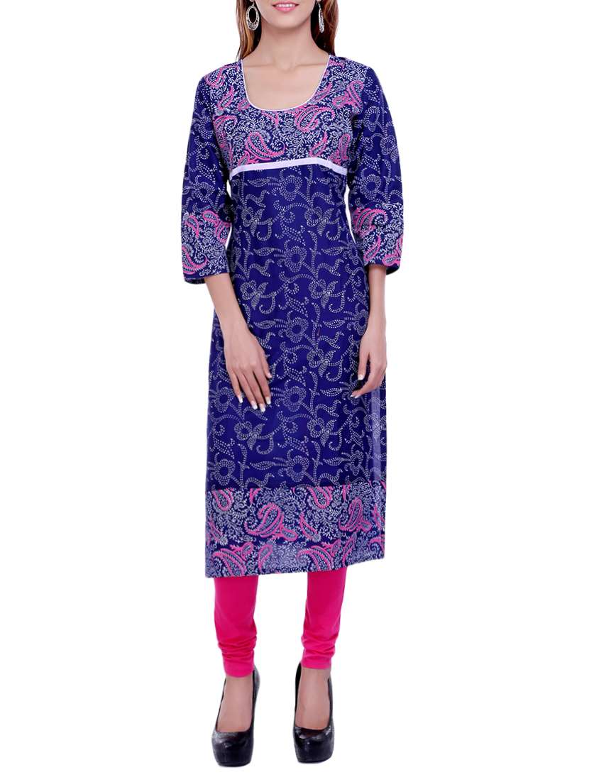 blue cotton printed straight kurta