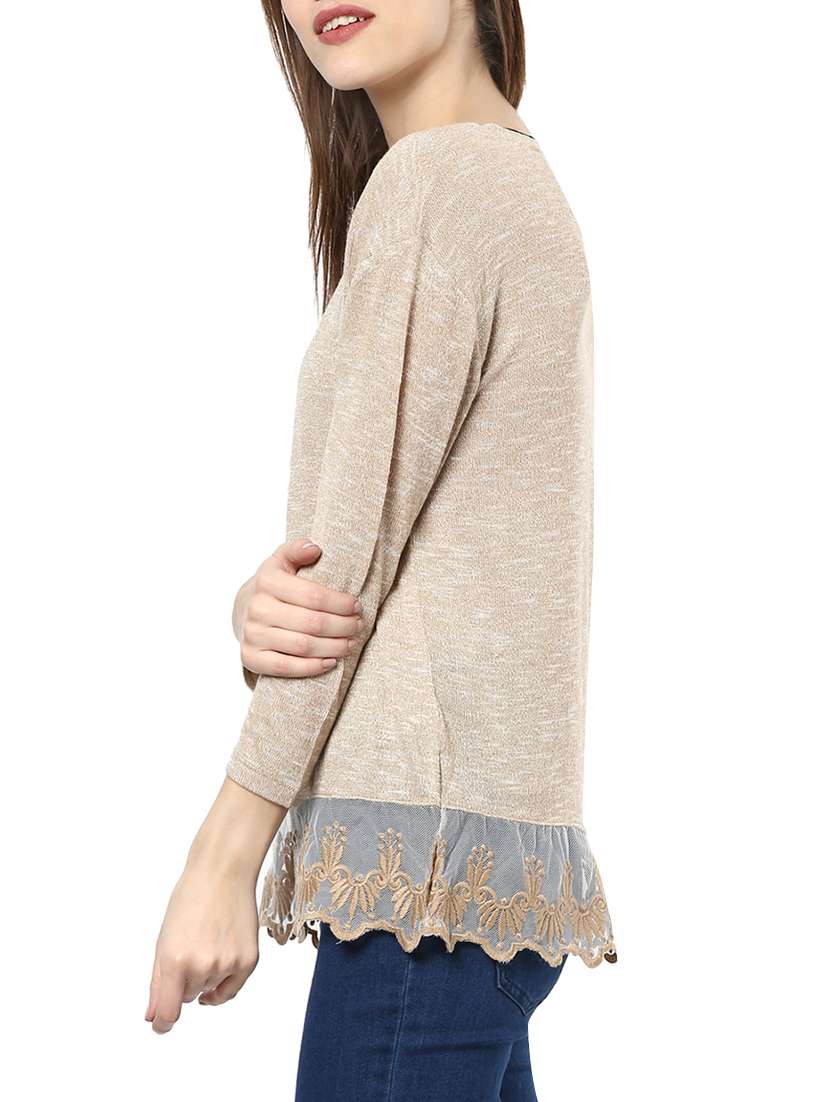 embroidered mesh melange top - 13741088 - Standard Image - 1