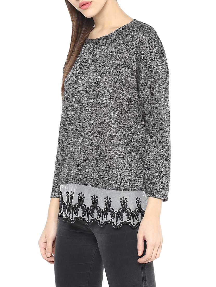 embroidered mesh melange top - 13741089 - Standard Image - 1