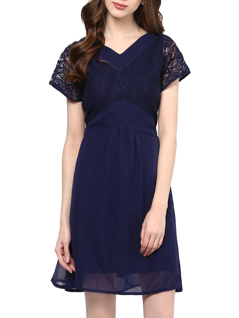 lace detail a-line dress - 13741102 - Standard Image - 1