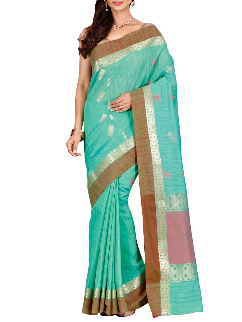 green cotton saree with blouse