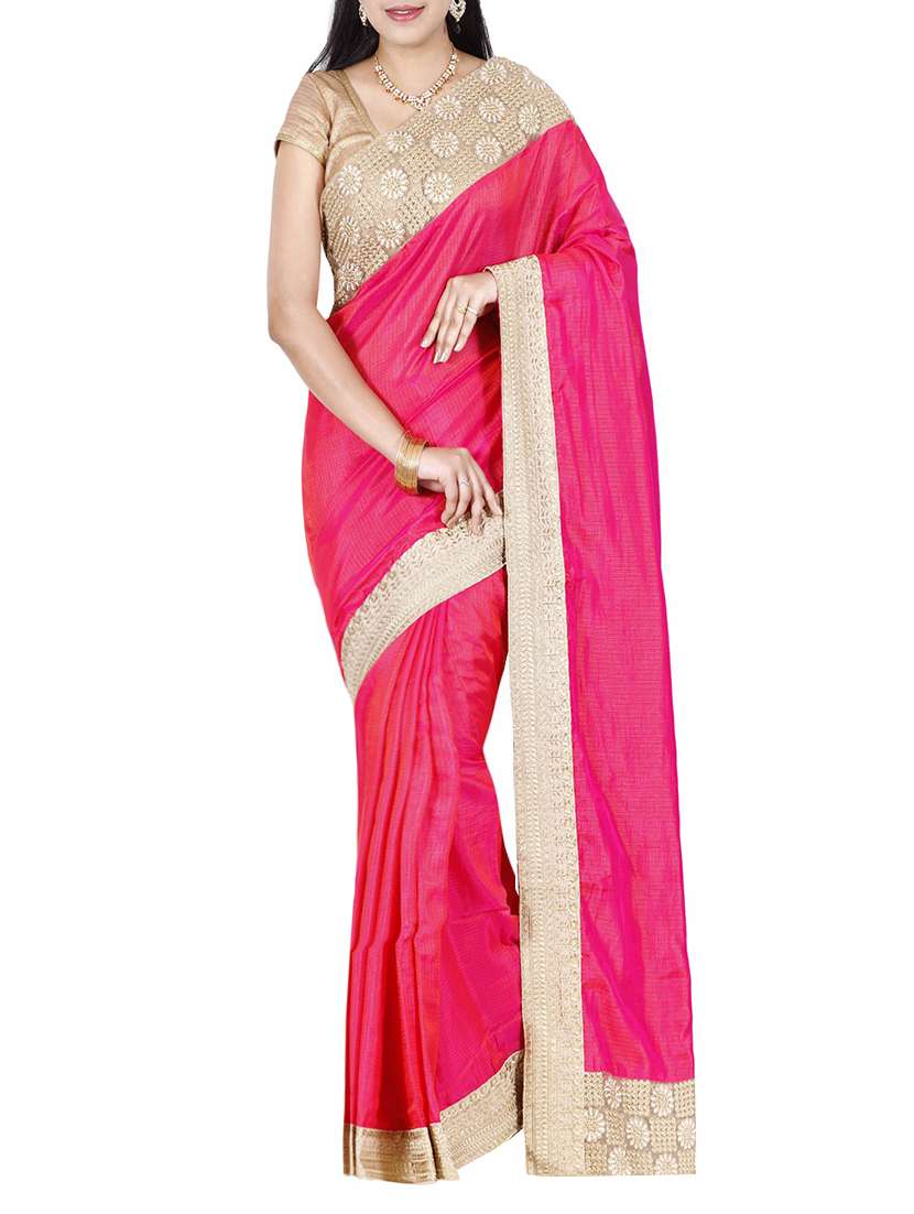 magenta bordered  saree with blouse