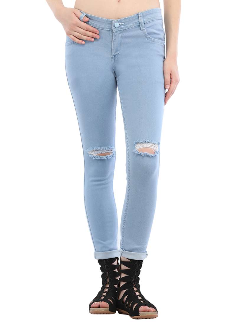 light blue knee slit denim jean