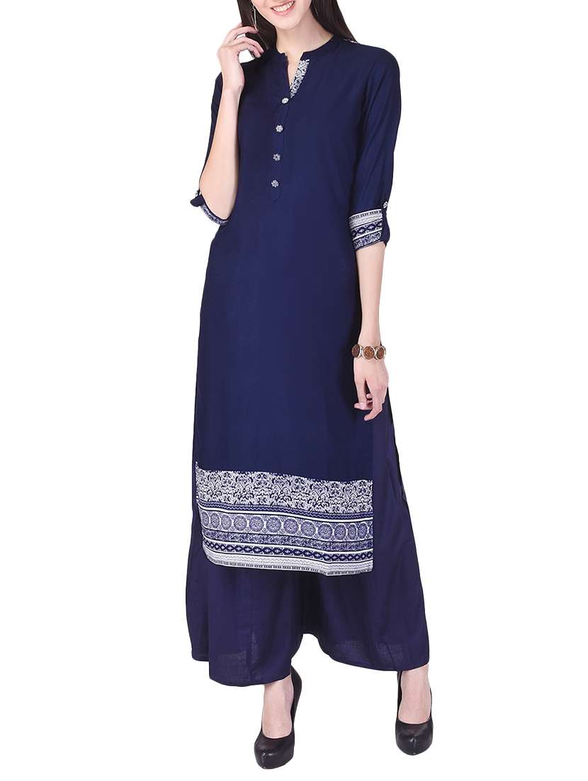 blue cotton printed straight kurta