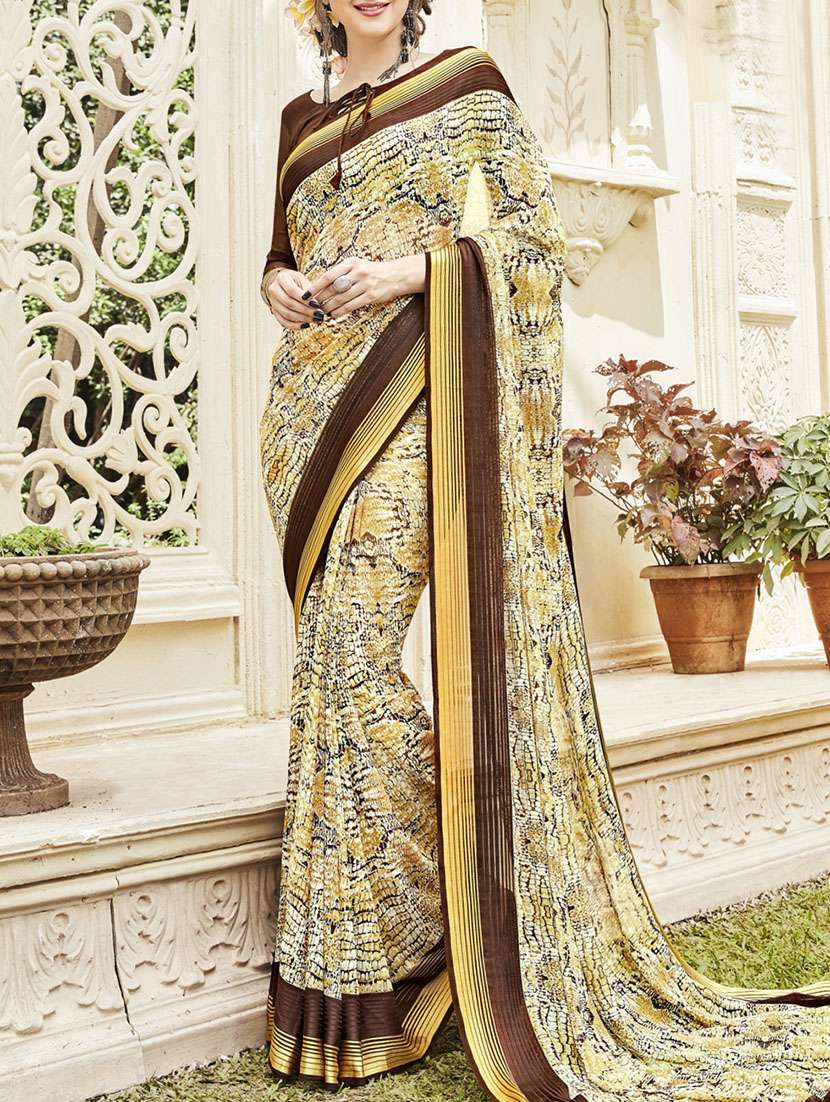 beige printed saree with blouse