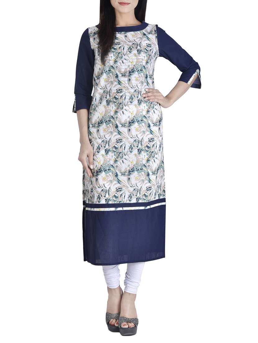 white printed cotton straight kurta