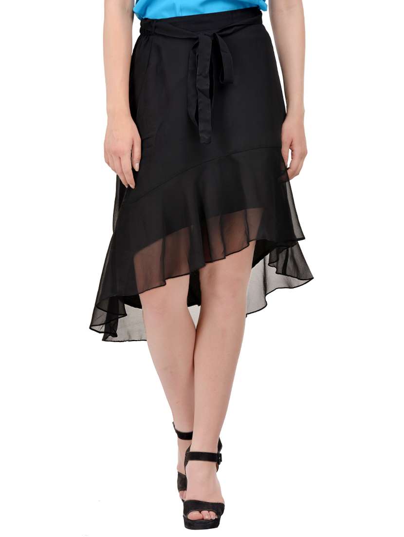 black georgette high low skirt
