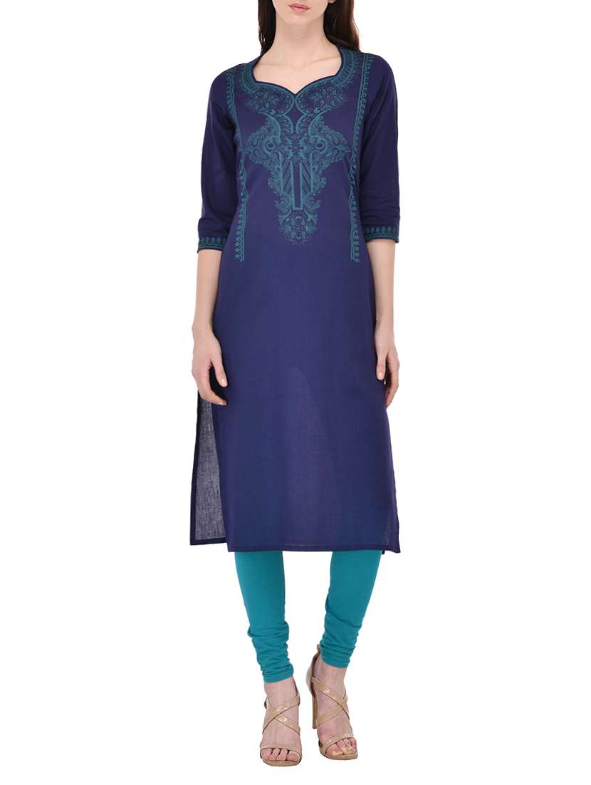 blue cotton straight kurta