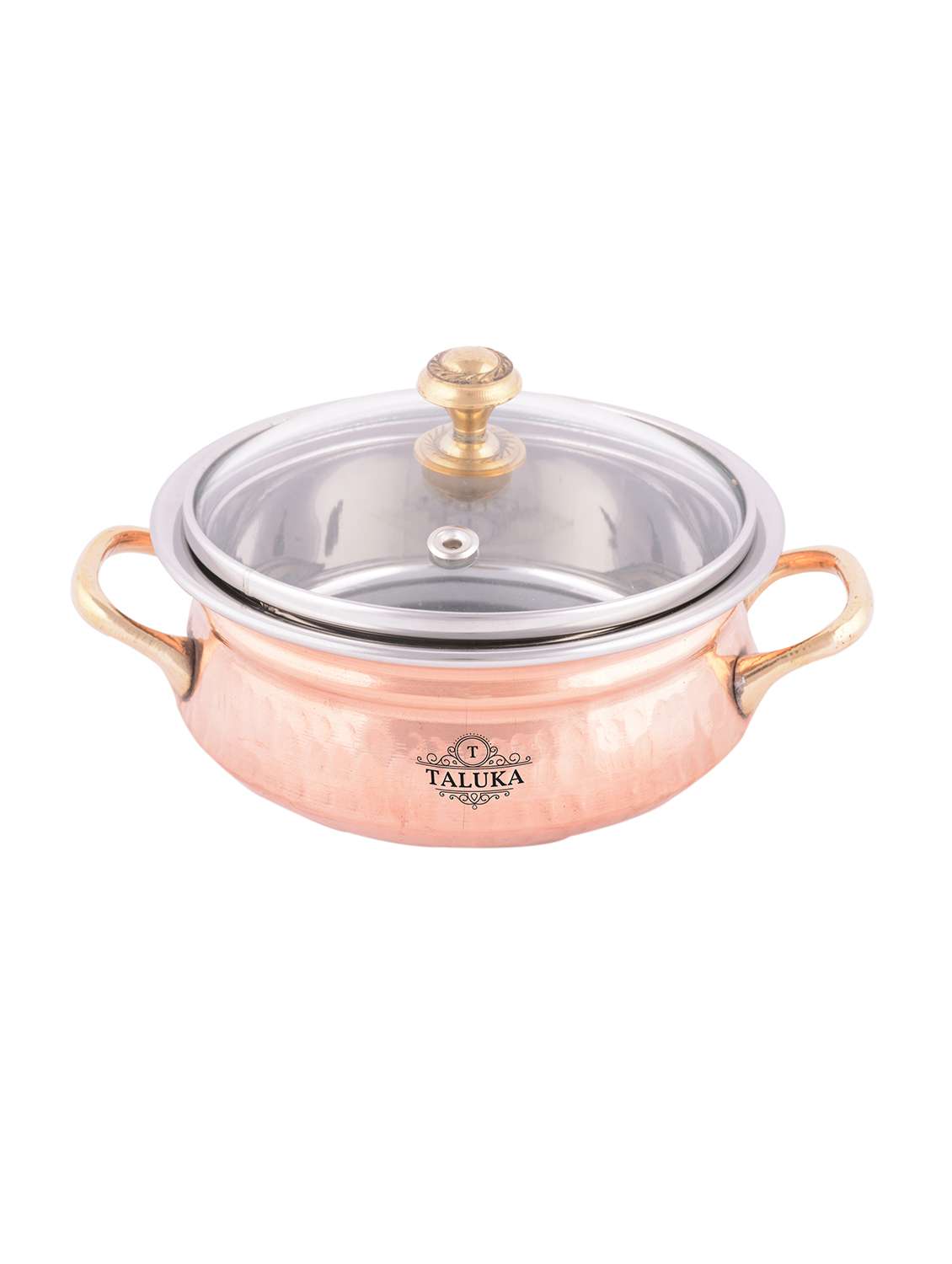 designer hammered copper casserole with glass lid - 600 ml