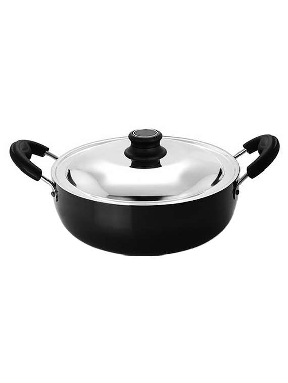 pristine hard anodised aluminium kadai with stainless steel lid (28 cm)