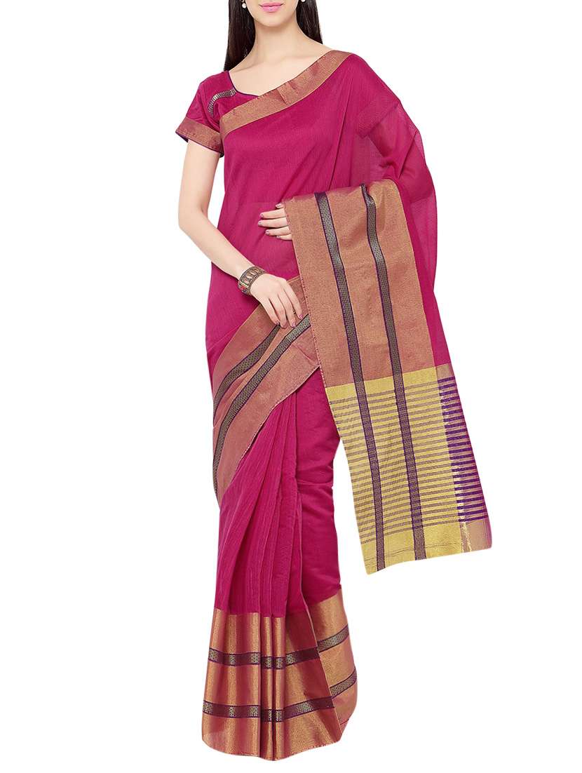 pink cotton silk woven saree with blouse