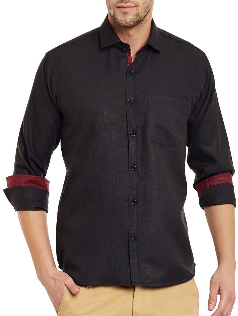 black cotton blend casual shirt