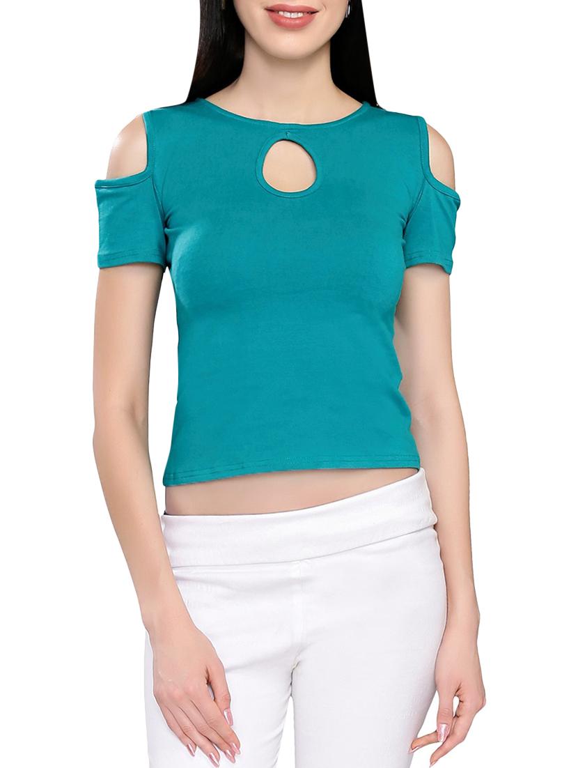 women's crop key hole neck top - 13758178 - Zoom Image - 0