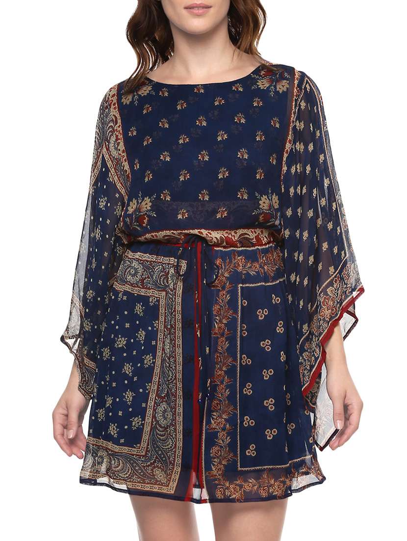 blue loose fitted short dress by label ritu kumar