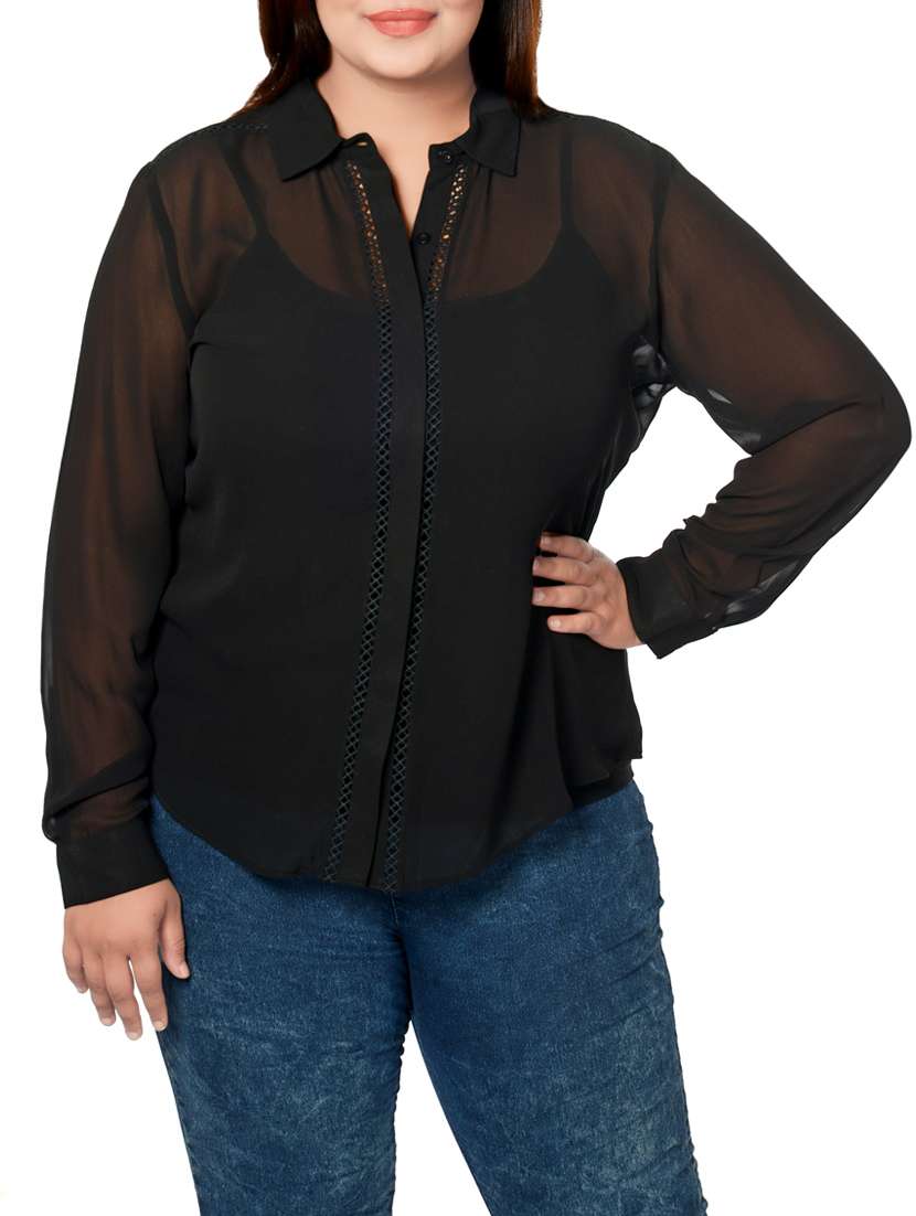 solid black georgette shirt