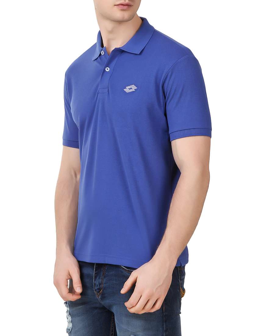 blue solid polo t-shirt - 13772092 - Standard Image - 1