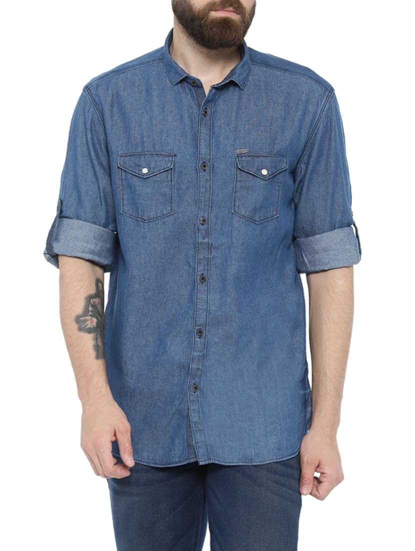 blue denim casual shirt