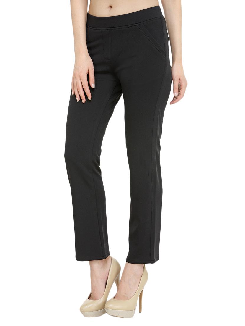 black cotton flat front trouser - 13773081 - Standard Image - 1