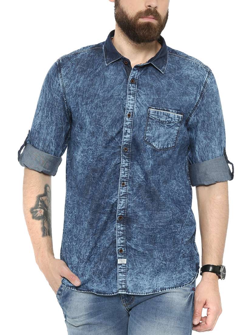 blue denim casual shirt