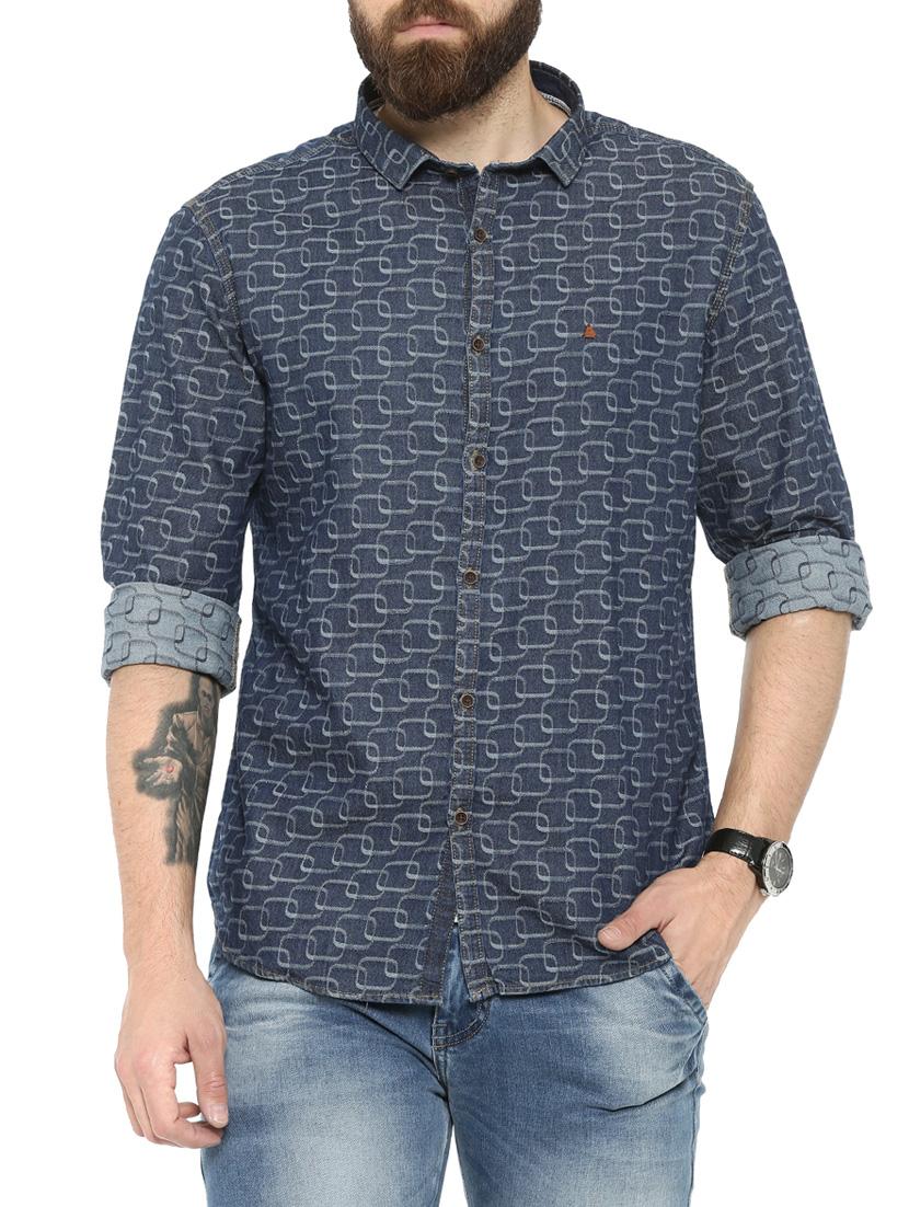 navy blue denim casual shirt