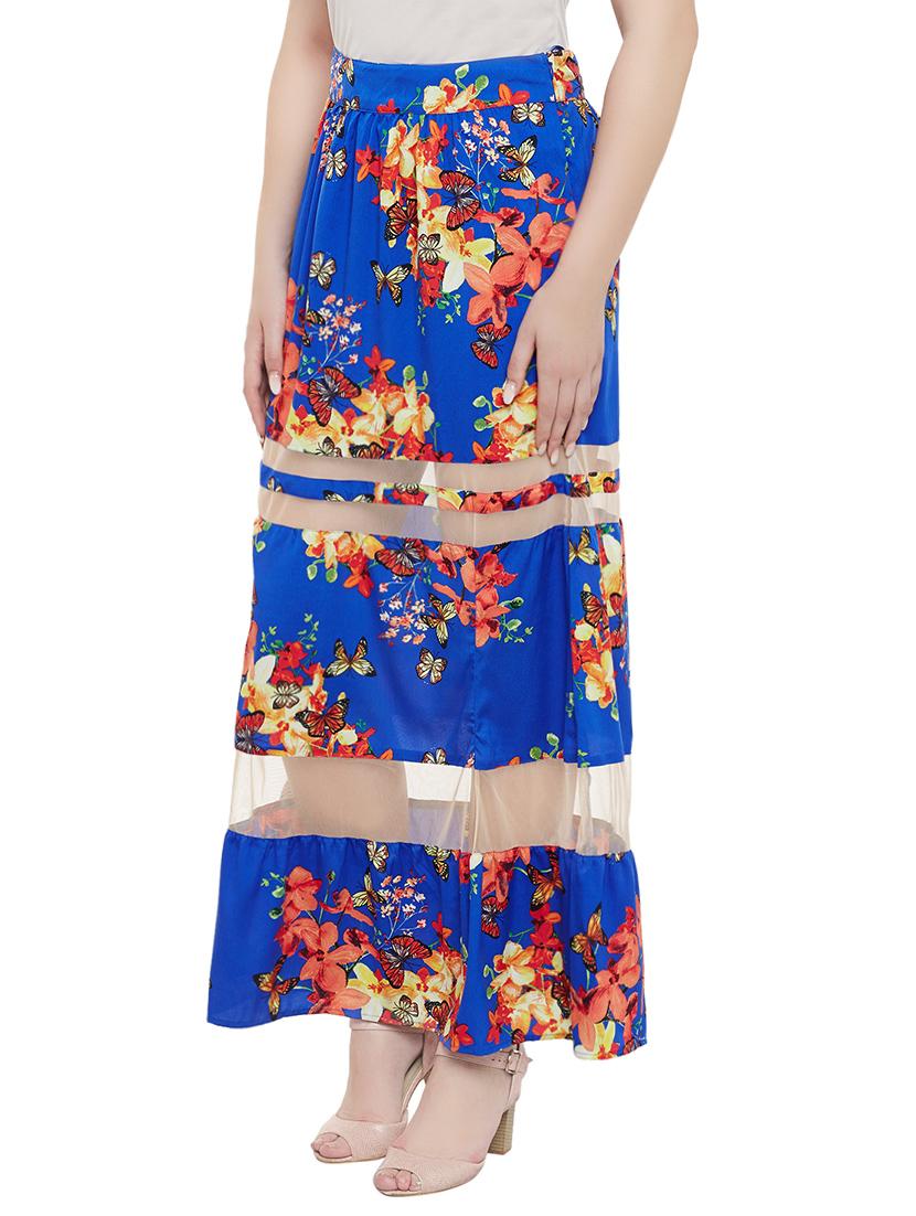 blue floral printed crepe maxi skirt - 13774699 - Standard Image - 1