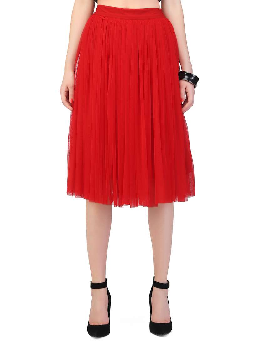 red net flared skirts